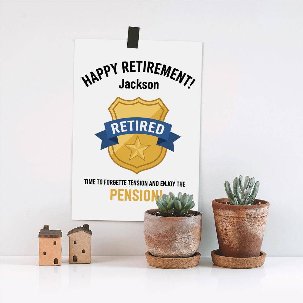 Personalized Poster – Police Retirement Badge with Custom Name and Pension Print
