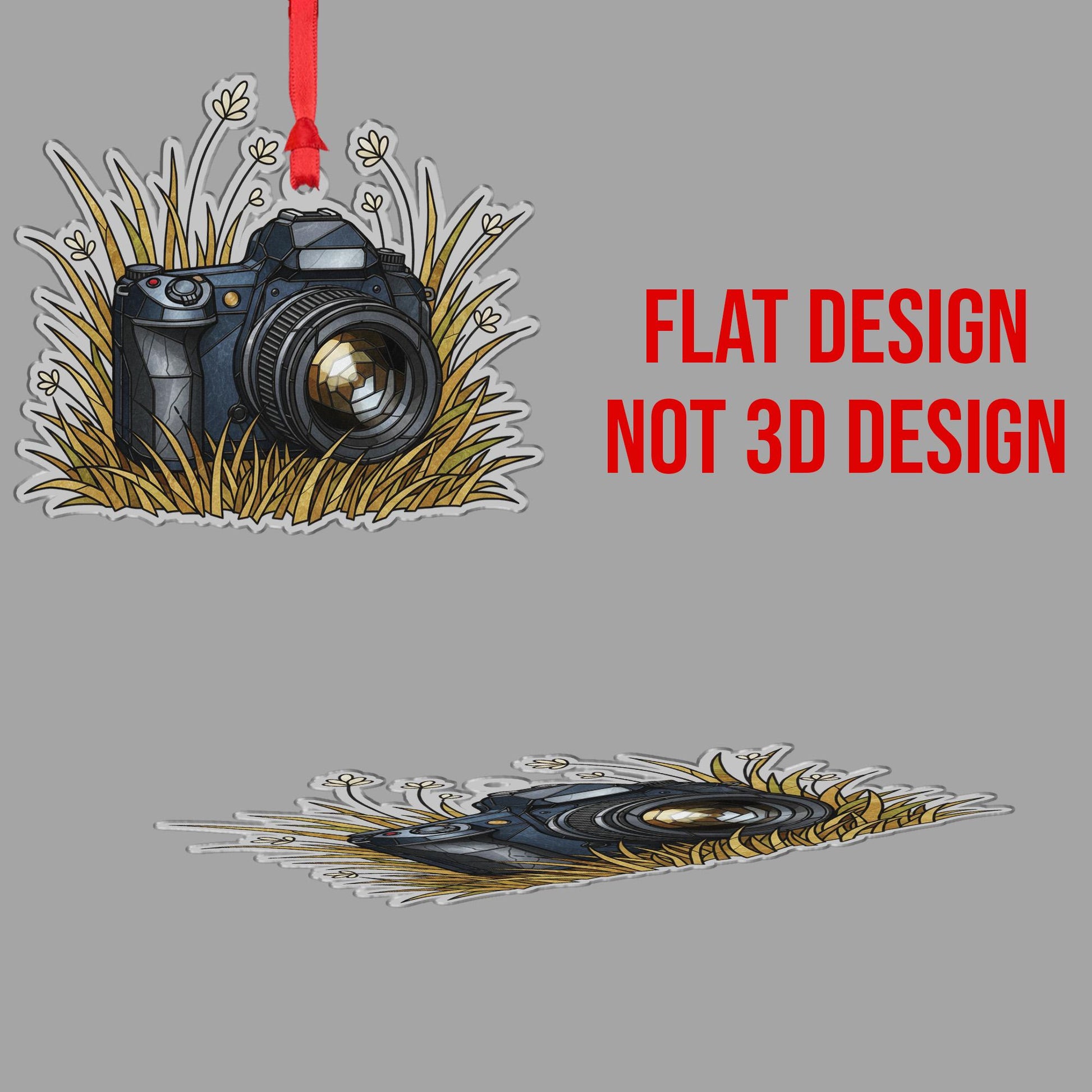 Camera Ornament – Photographer Christmas Tree Decoration with Nature Grass Design