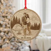 Personalized Wooden Ornament – Custom Couple Camping Scene Engraved Decoration