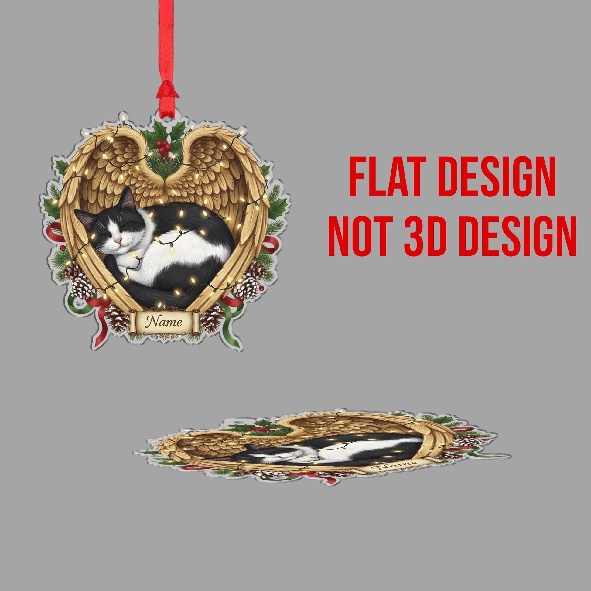 Cat Memorial Ornament with Angel Wings: Personalized Pet Loss Gift