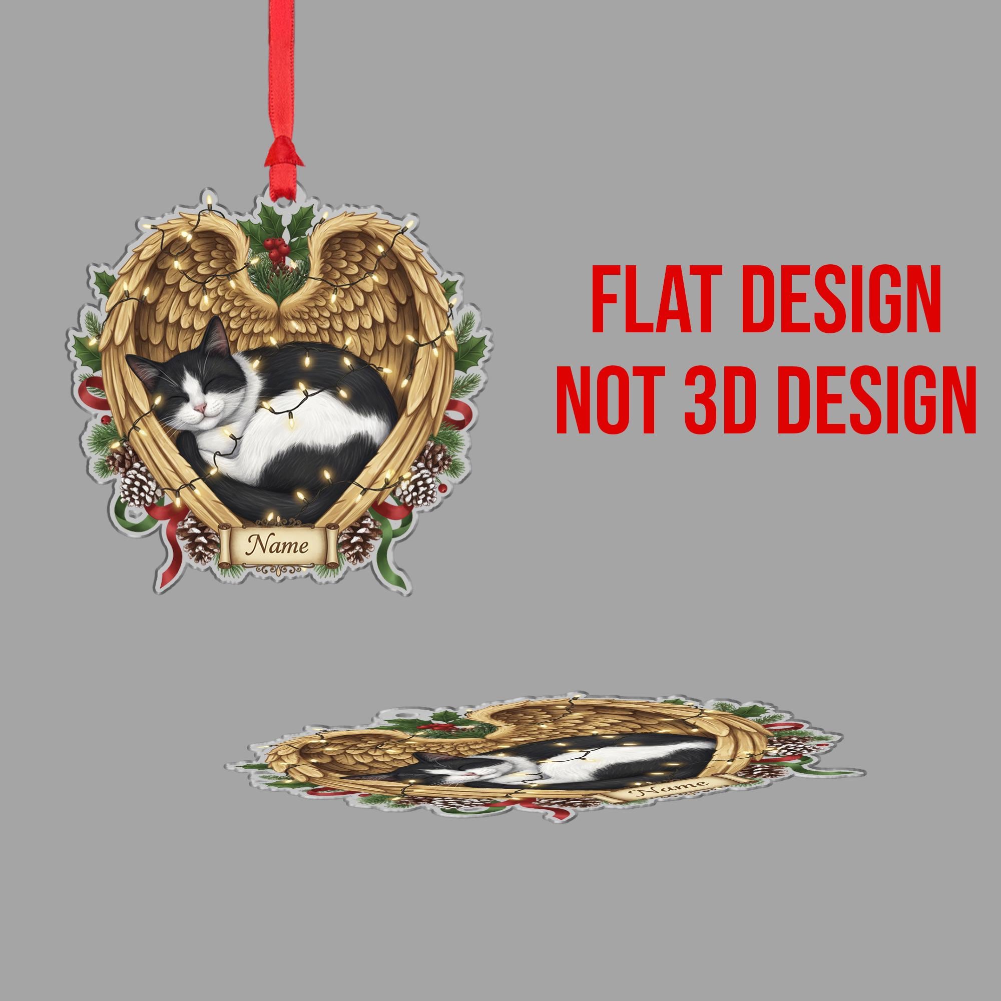 Cat Memorial Ornament with Angel Wings: Personalized Pet Loss Gift