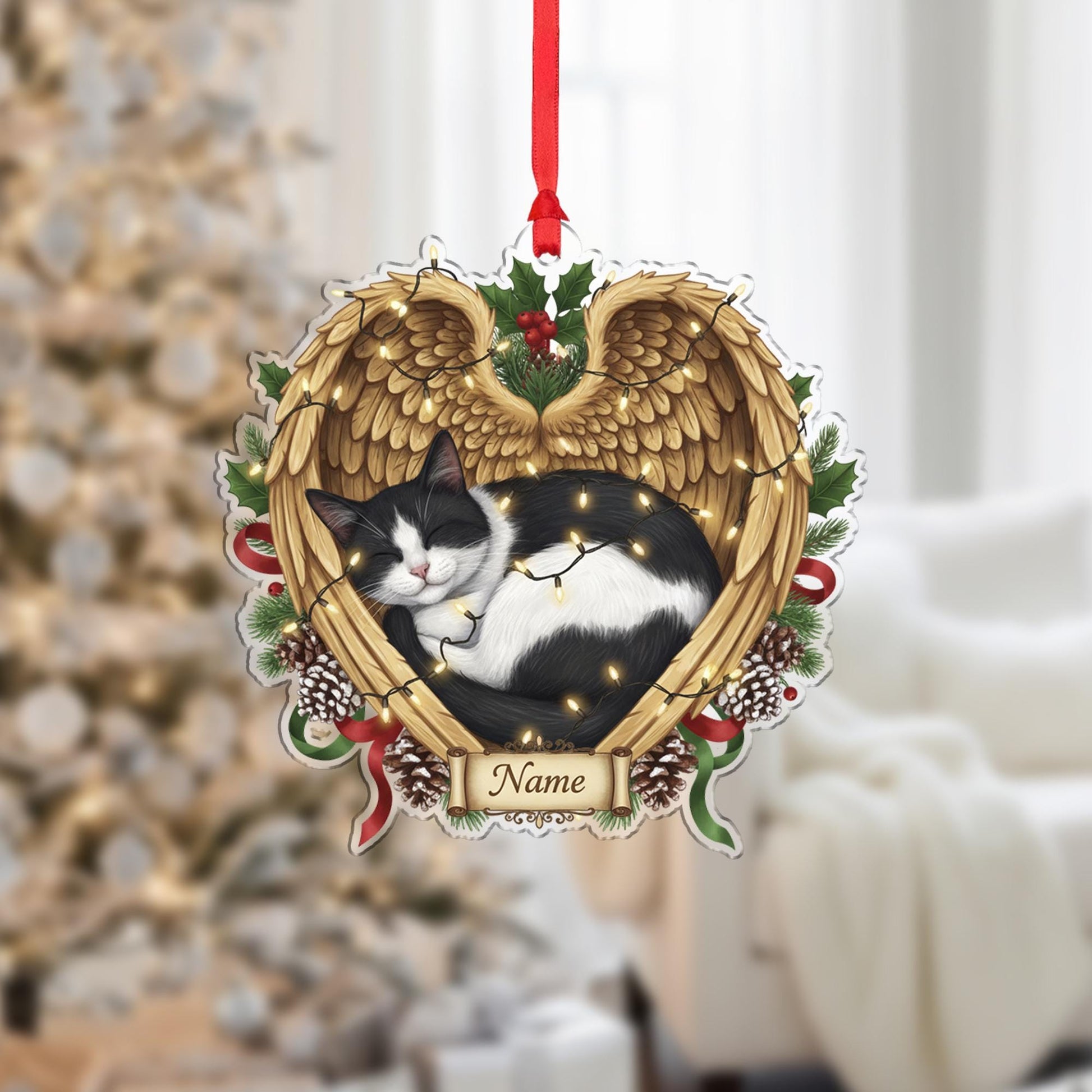 Cat Memorial Ornament with Angel Wings: Personalized Pet Loss Gift