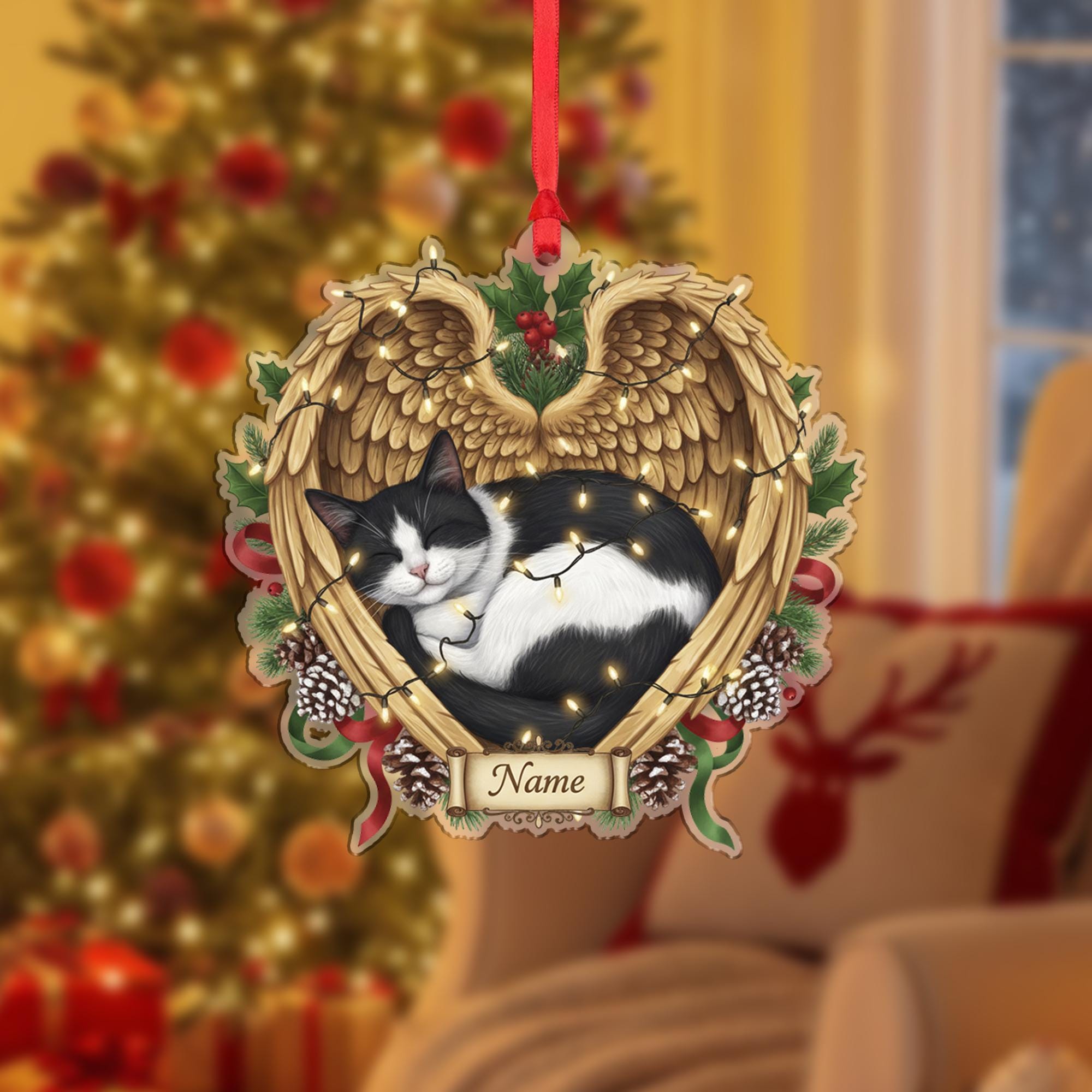 Cat Memorial Ornament with Angel Wings: Personalized Pet Loss Gift