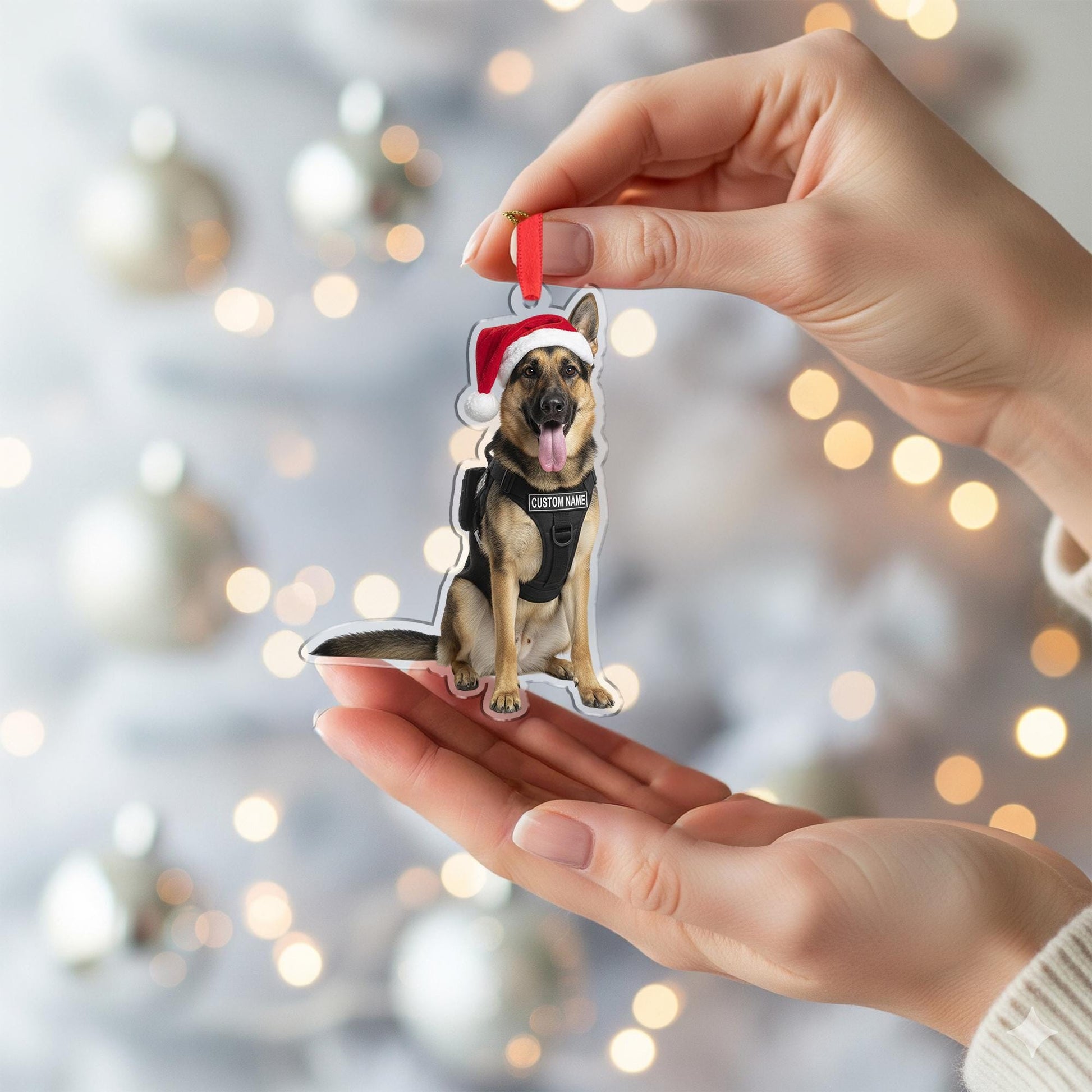 Personalized Police Dog Ornament – Custom German Shepherd K9 Christmas Decoration with Santa Hat