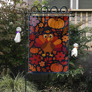 Thanksgiving Garden Flag – Turkey with Pumpkins and Fall Floral Outdoor Decoration