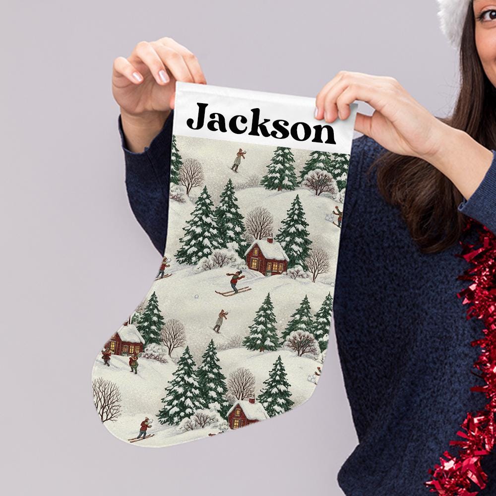Personalized Holiday Stocking – Name Custom Christmas Stocking with Winter Scene