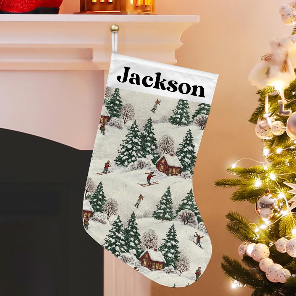 Personalized Holiday Stocking – Name Custom Christmas Stocking with Winter Scene