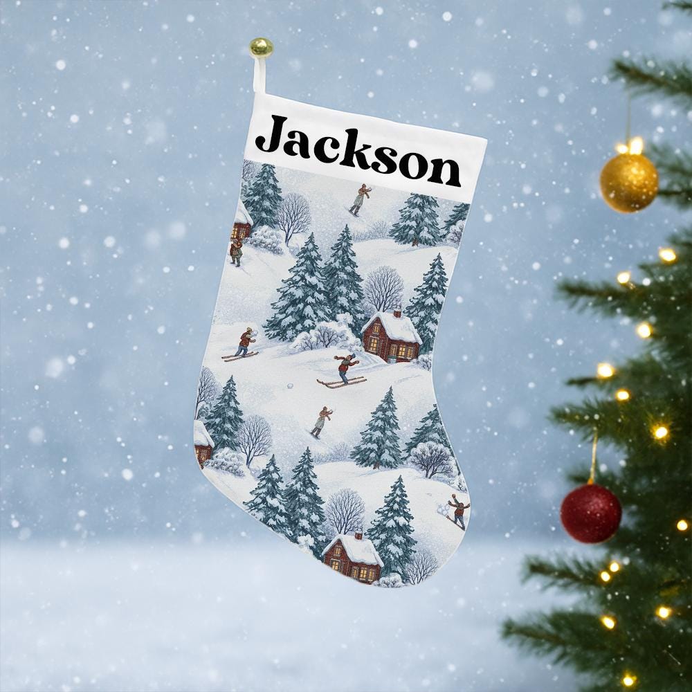 Personalized Holiday Stocking – Name Custom Christmas Stocking with Winter Scene