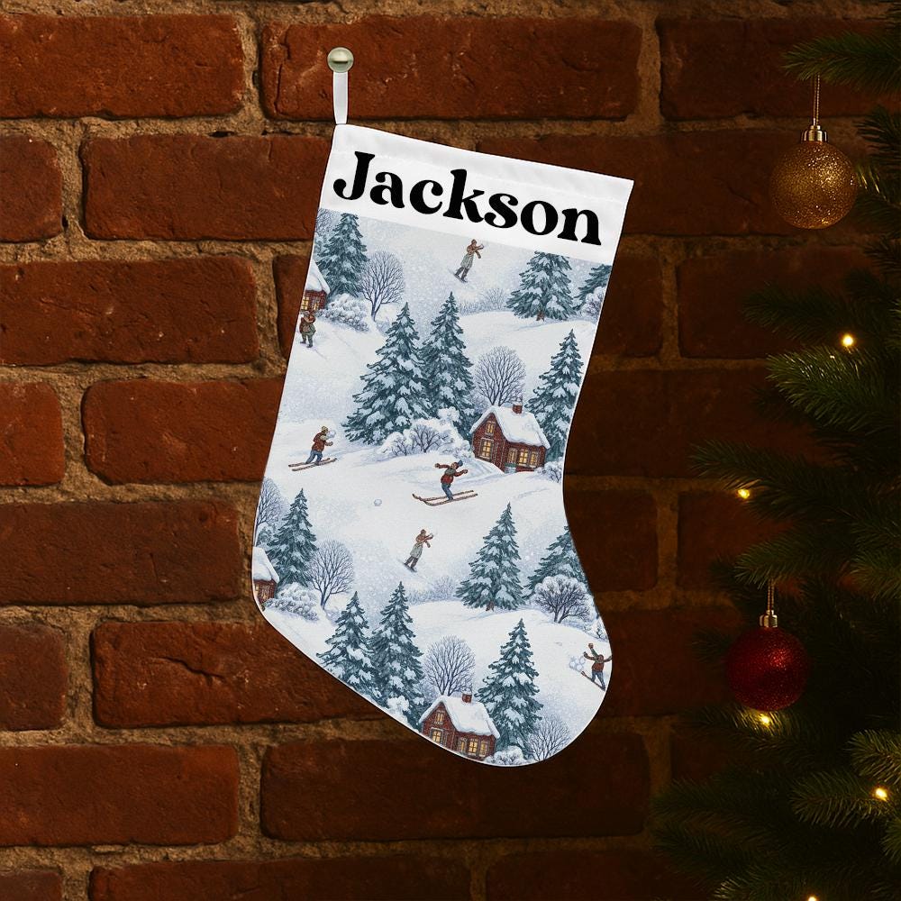 Personalized Holiday Stocking – Name Custom Christmas Stocking with Winter Scene