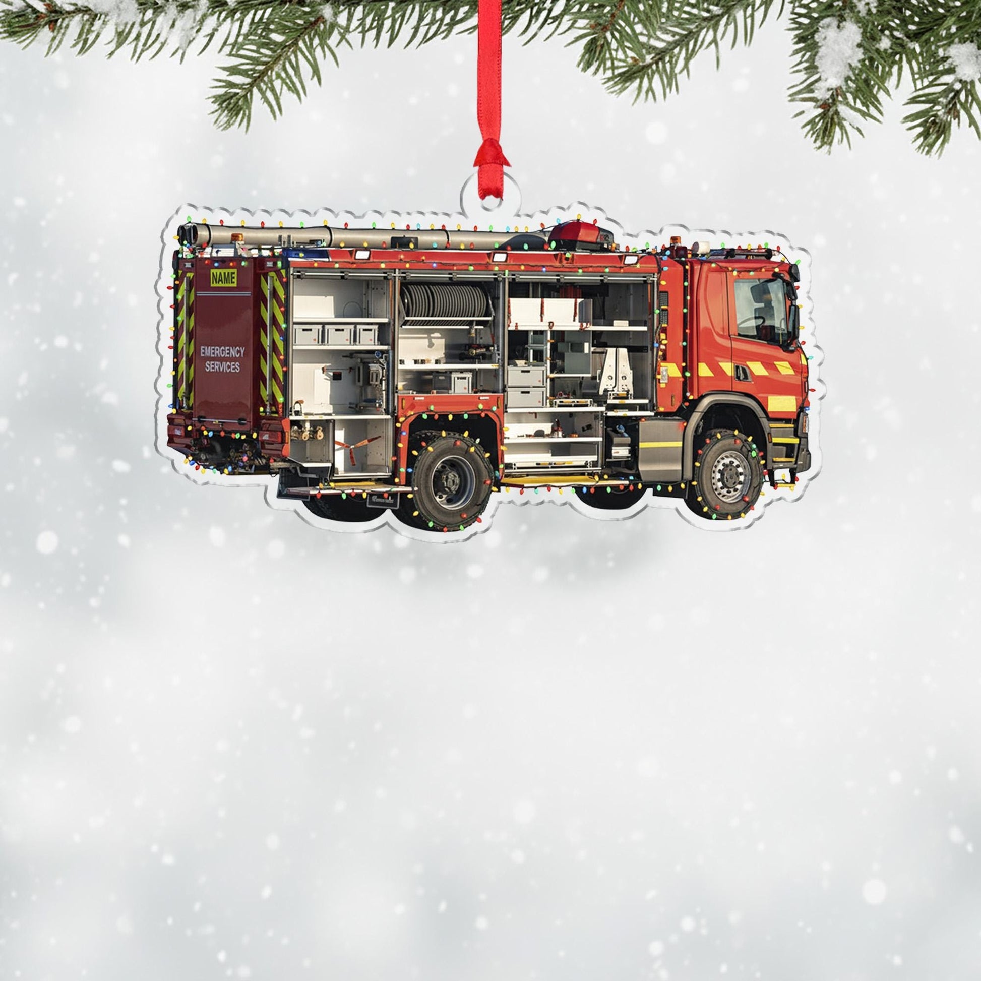 Personalized Fire Truck Ornament – Custom Wooden Firefighter Engine Christmas Decoration