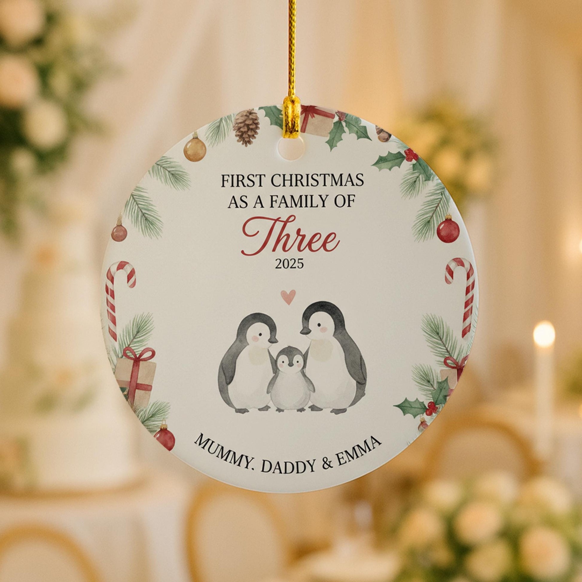 Personalized Family Penguin Christmas Ornament - 2025 Keepsake