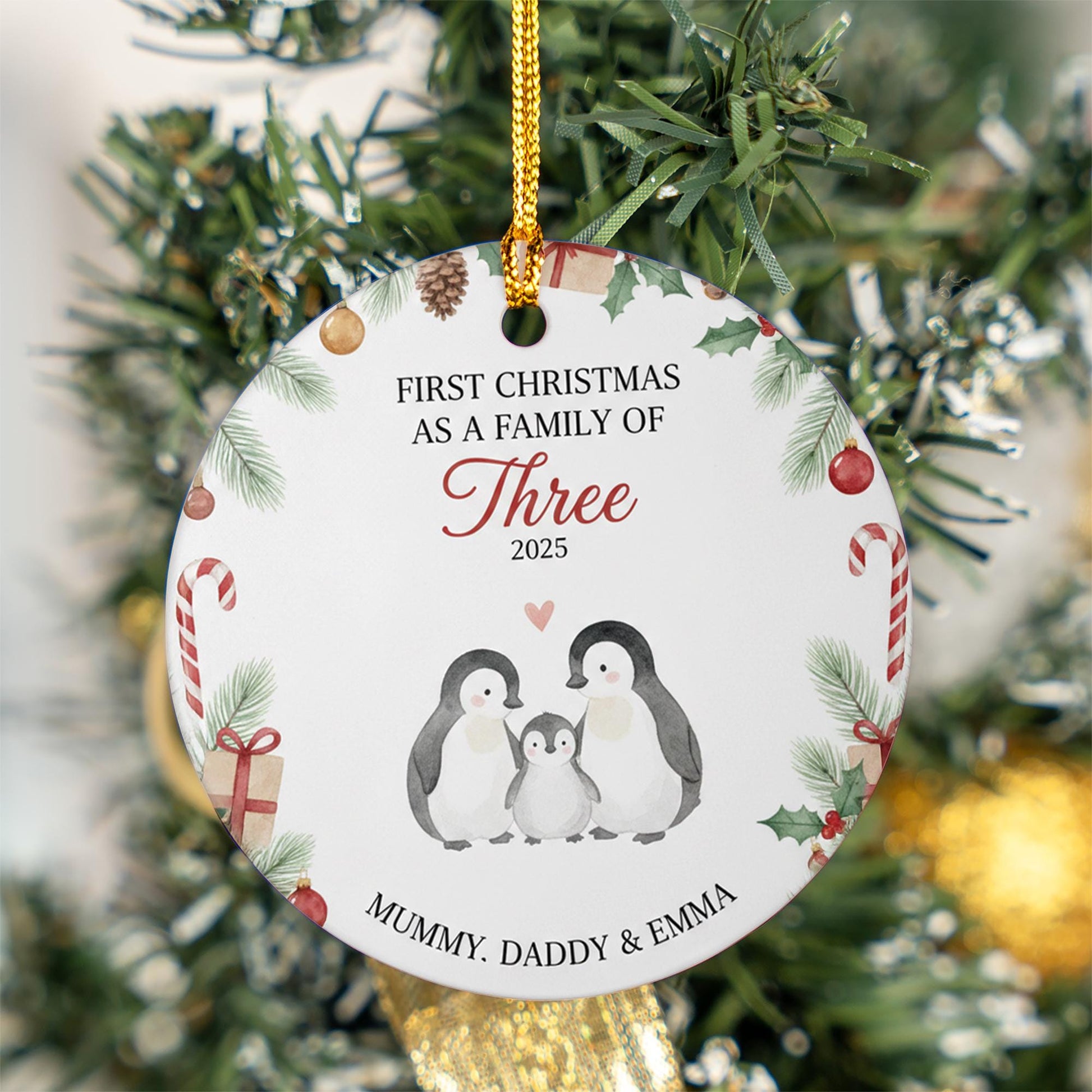 Personalized Family Penguin Christmas Ornament - 2025 Keepsake