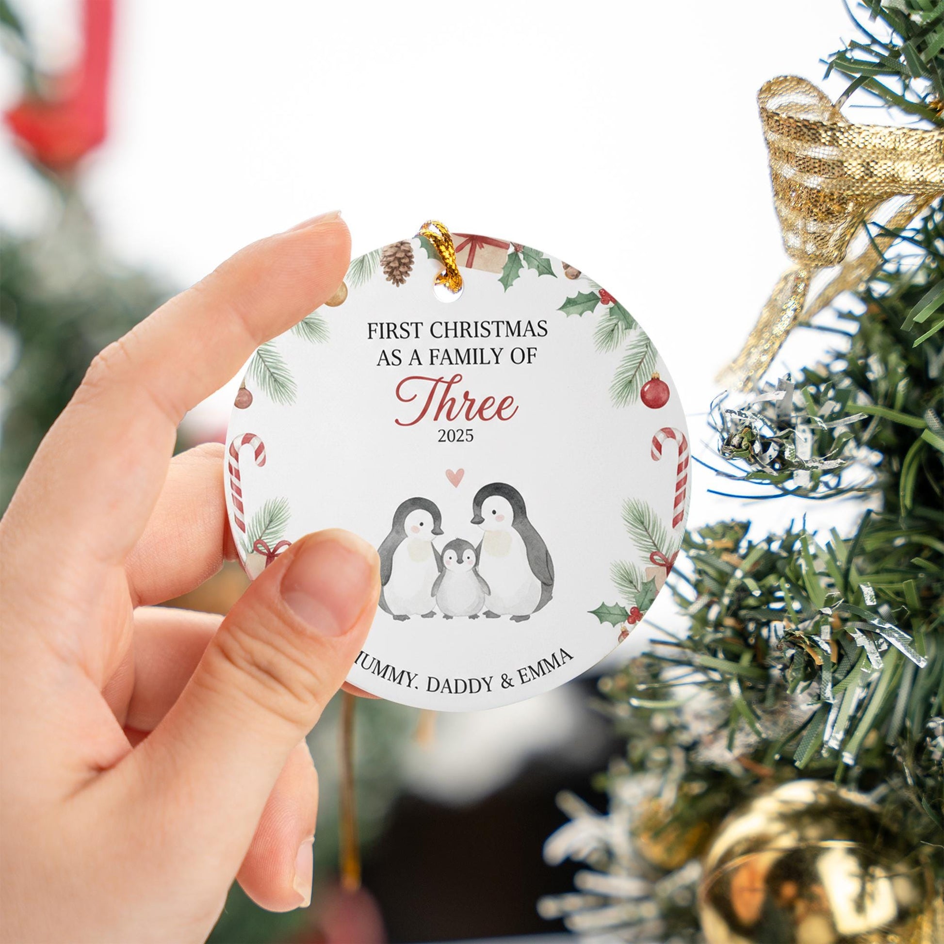 Personalized Family Penguin Christmas Ornament - 2025 Keepsake