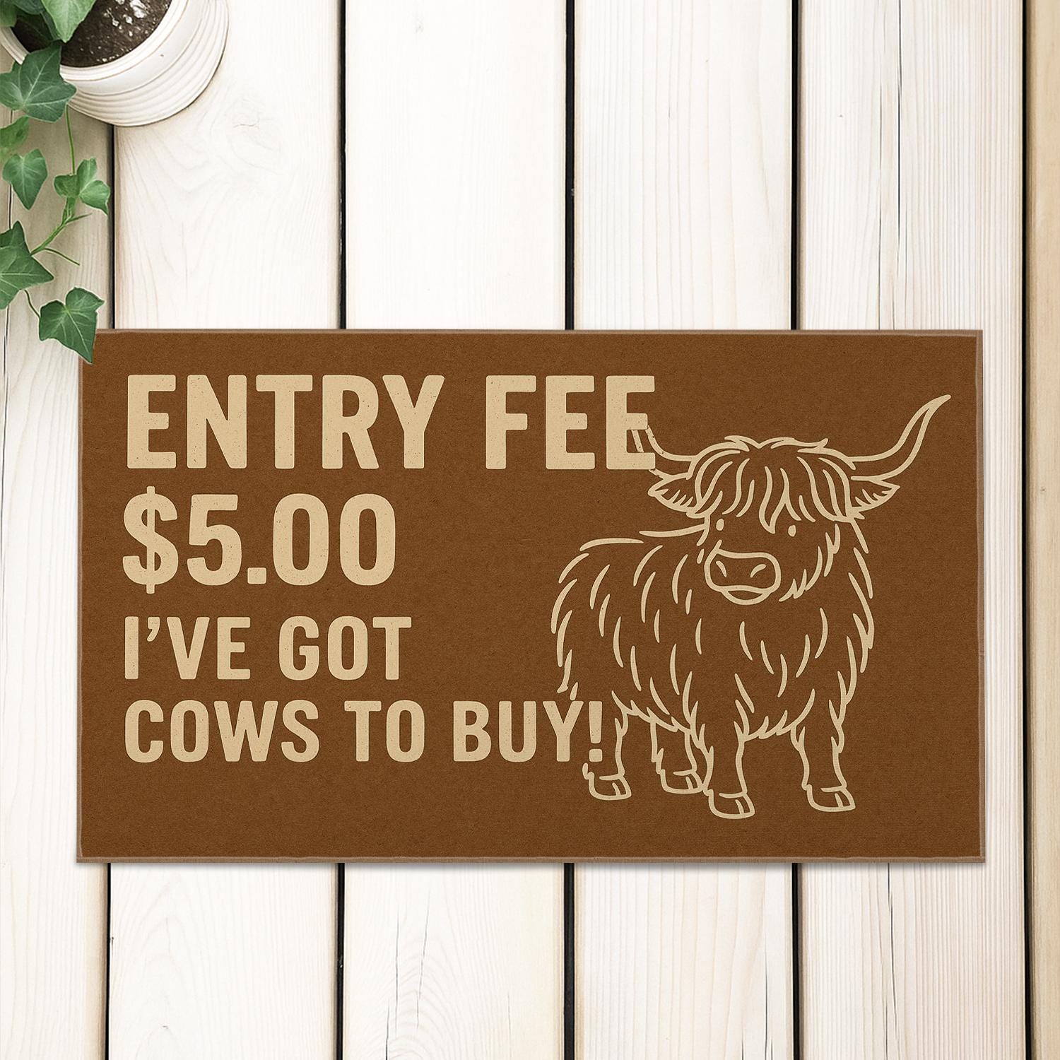 Coir Doormat – Entry Fee 5 Dollars Cows to Buy with Highland Cow Farmhouse Design