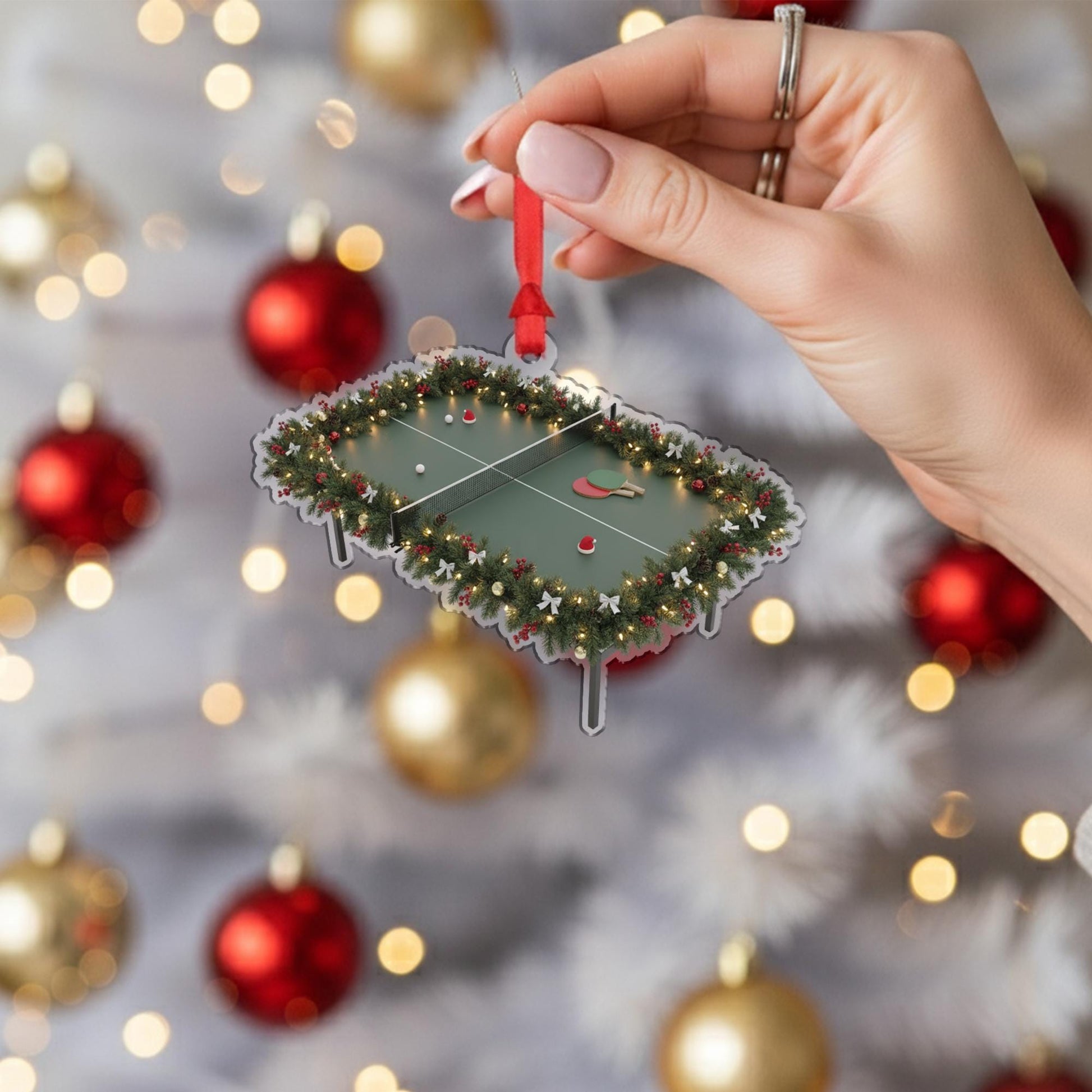 Wooden Ping Pong Ornament – Table Tennis Christmas Tree Decoration with Paddles and Garland