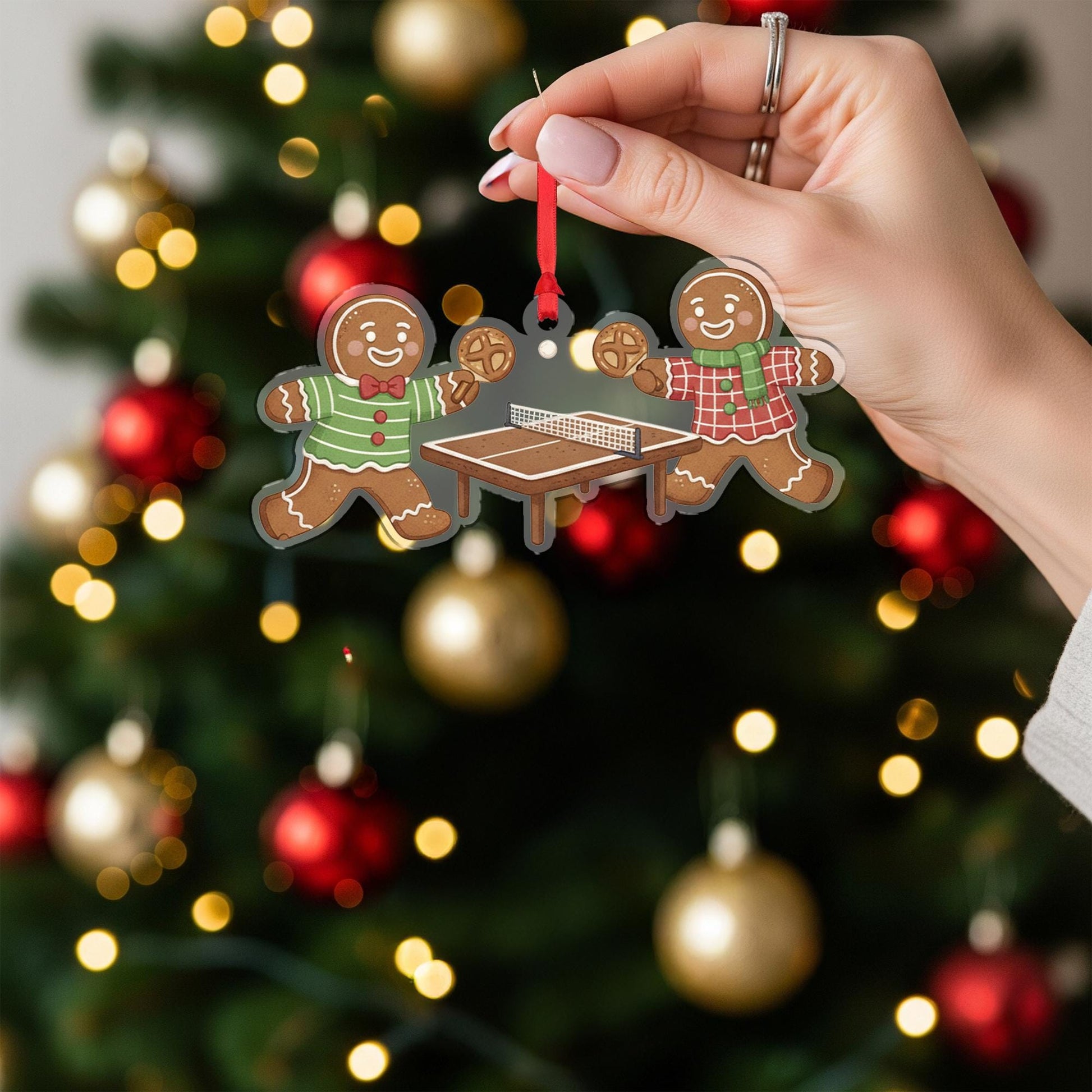 Wooden Gingerbread Ornament – Table Tennis Christmas Tree Decoration with Holiday Cookies