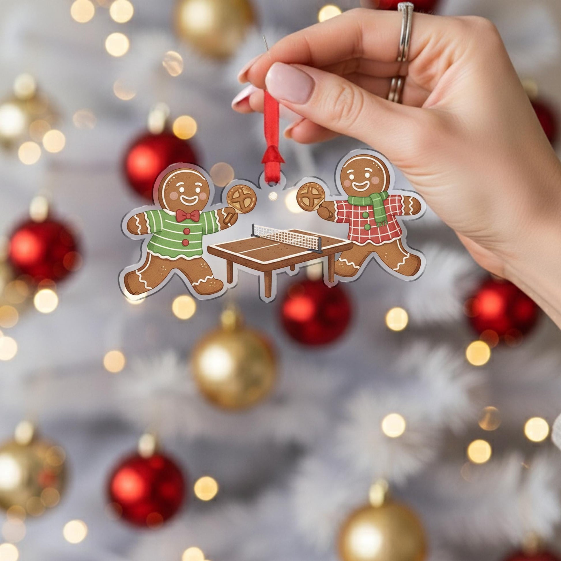 Wooden Gingerbread Ornament – Table Tennis Christmas Tree Decoration with Holiday Cookies