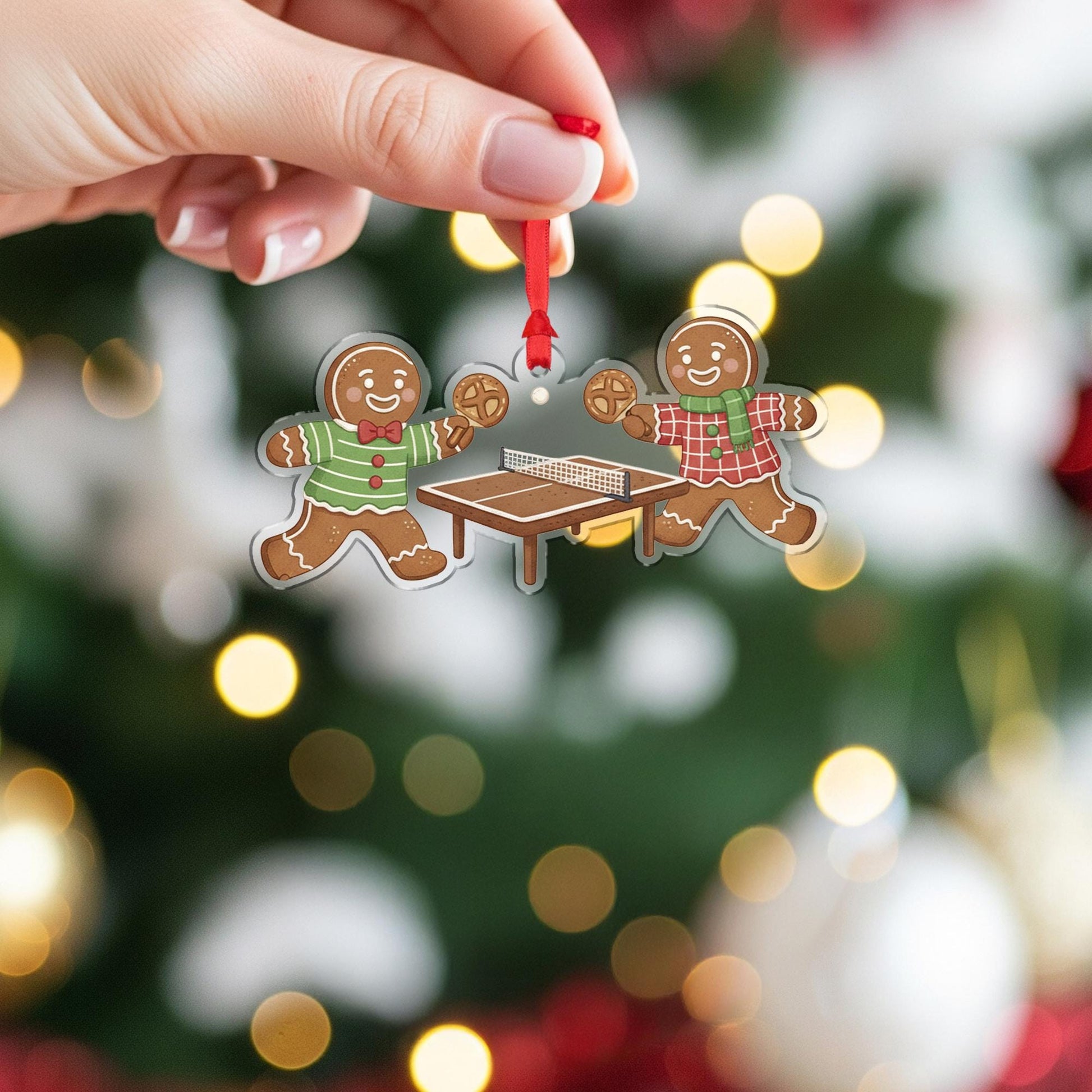 Wooden Gingerbread Ornament – Table Tennis Christmas Tree Decoration with Holiday Cookies