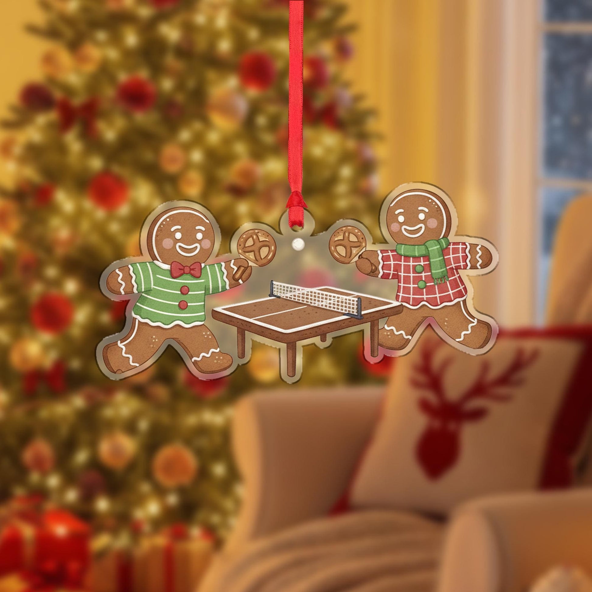 Wooden Gingerbread Ornament – Table Tennis Christmas Tree Decoration with Holiday Cookies