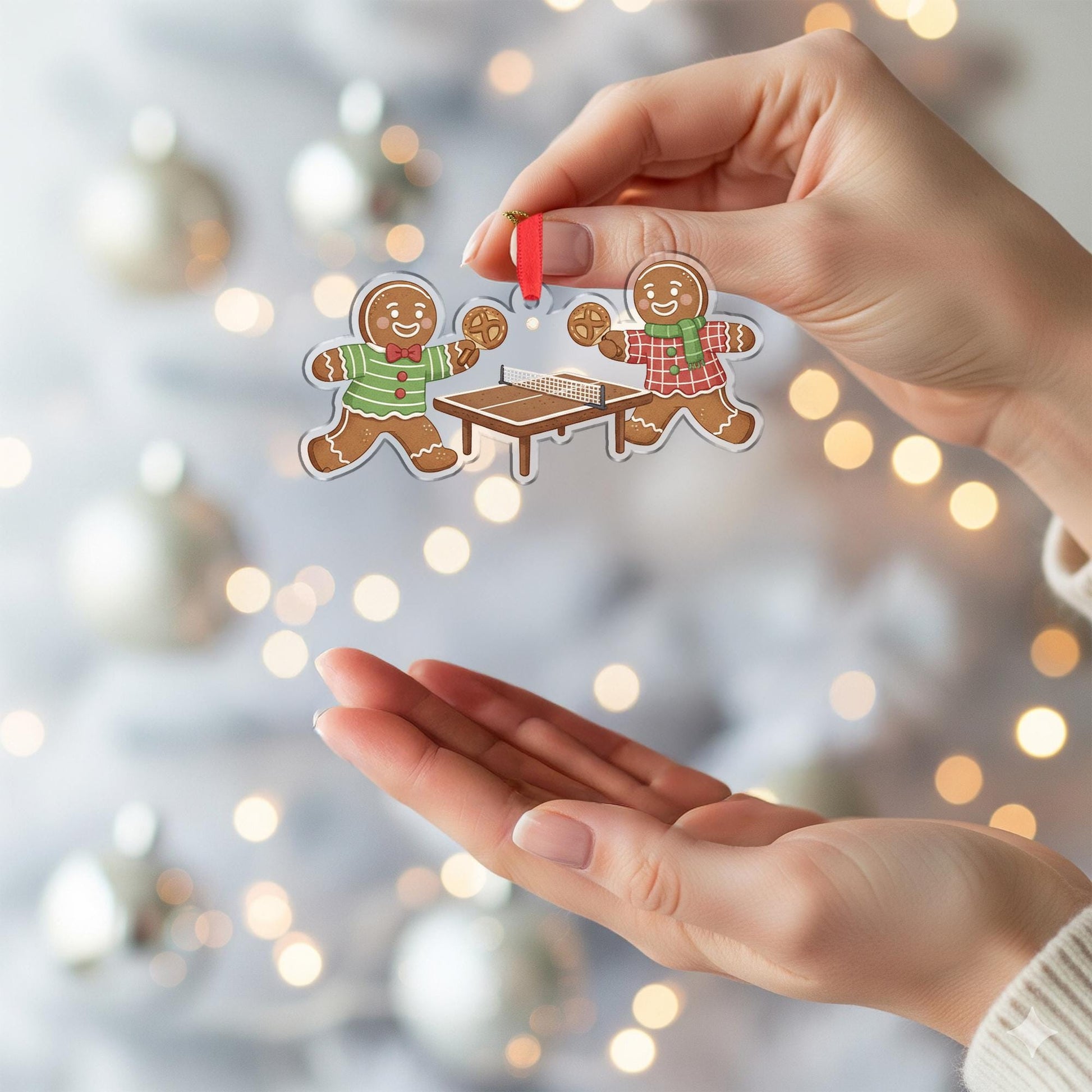 Wooden Gingerbread Ornament – Table Tennis Christmas Tree Decoration with Holiday Cookies