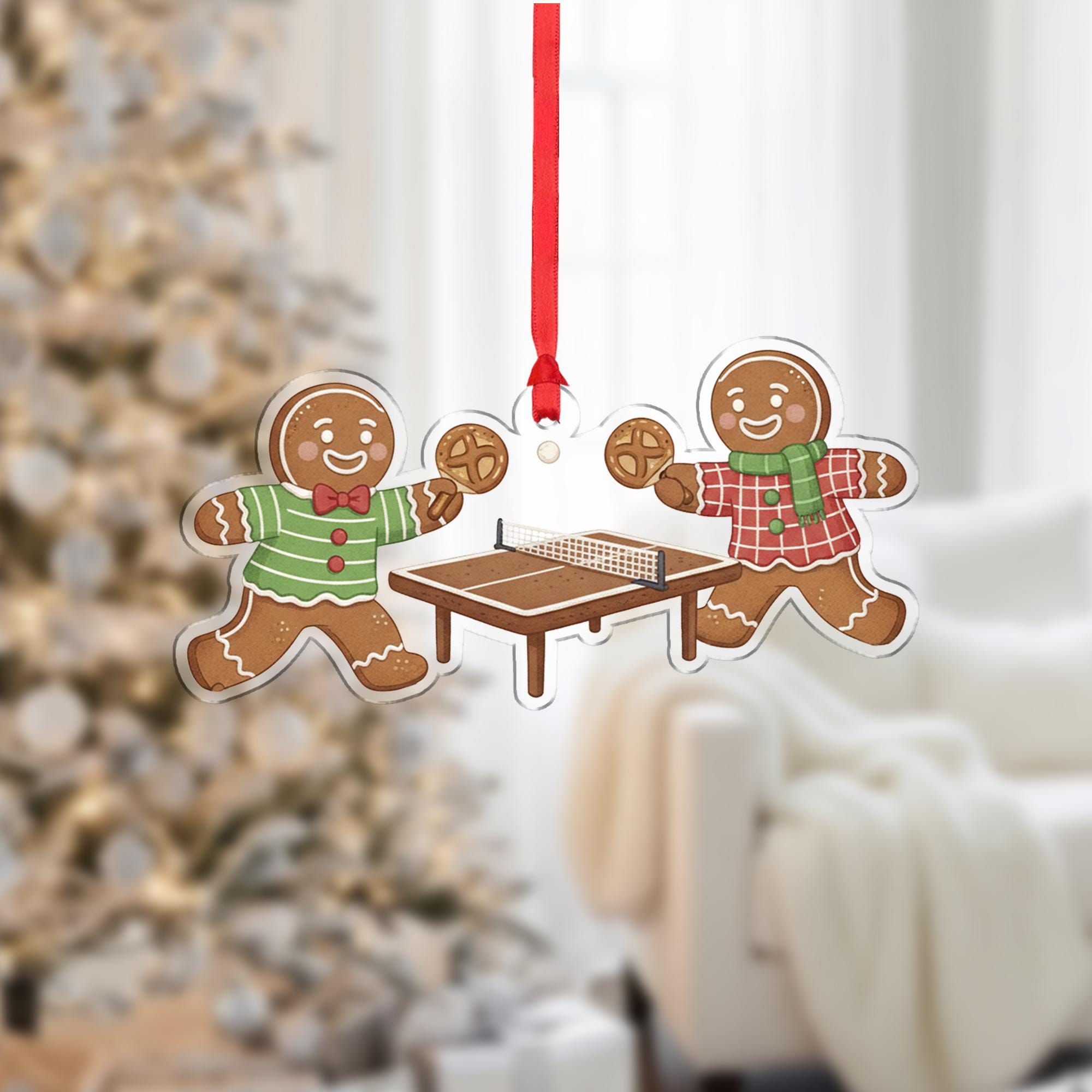 Wooden Gingerbread Ornament – Table Tennis Christmas Tree Decoration with Holiday Cookies