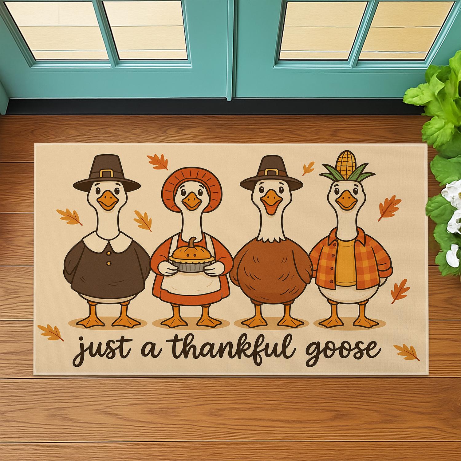 Fabric Doormat Thankful Goose Thanksgiving Fall Harvest Farmhouse Entry Mat