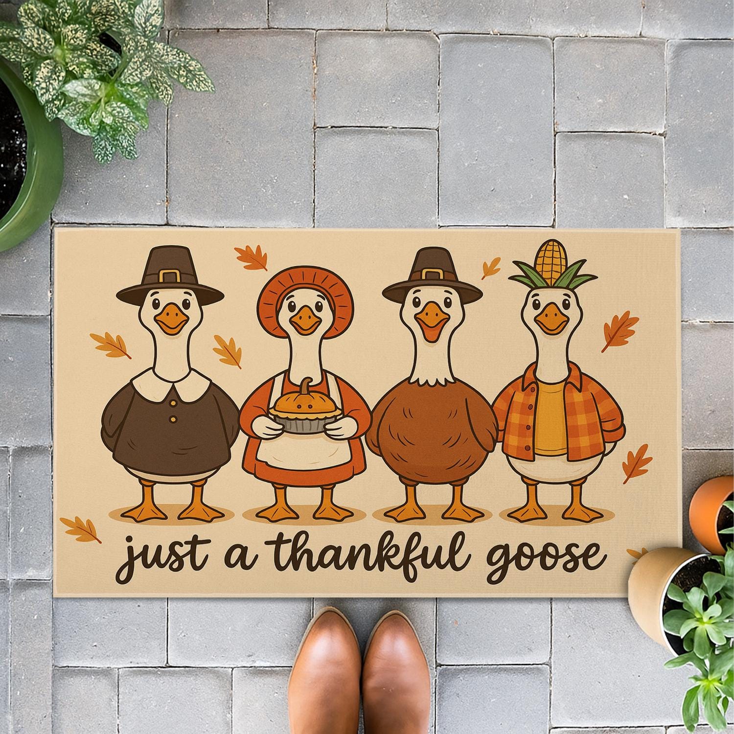 Fabric Doormat Thankful Goose Thanksgiving Fall Harvest Farmhouse Entry Mat