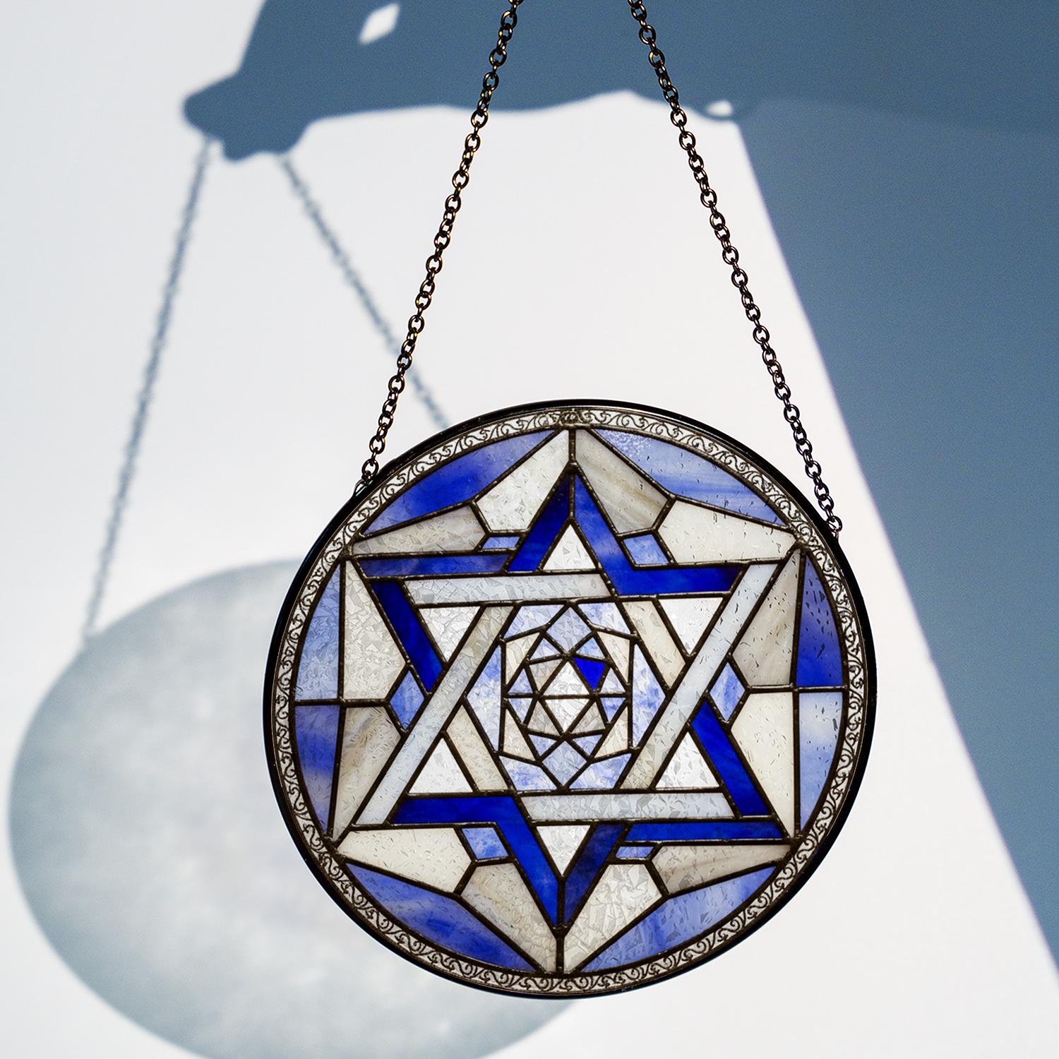 Glass Suncatcher Star of David Blue Stained Glass Judaica Window Hanging