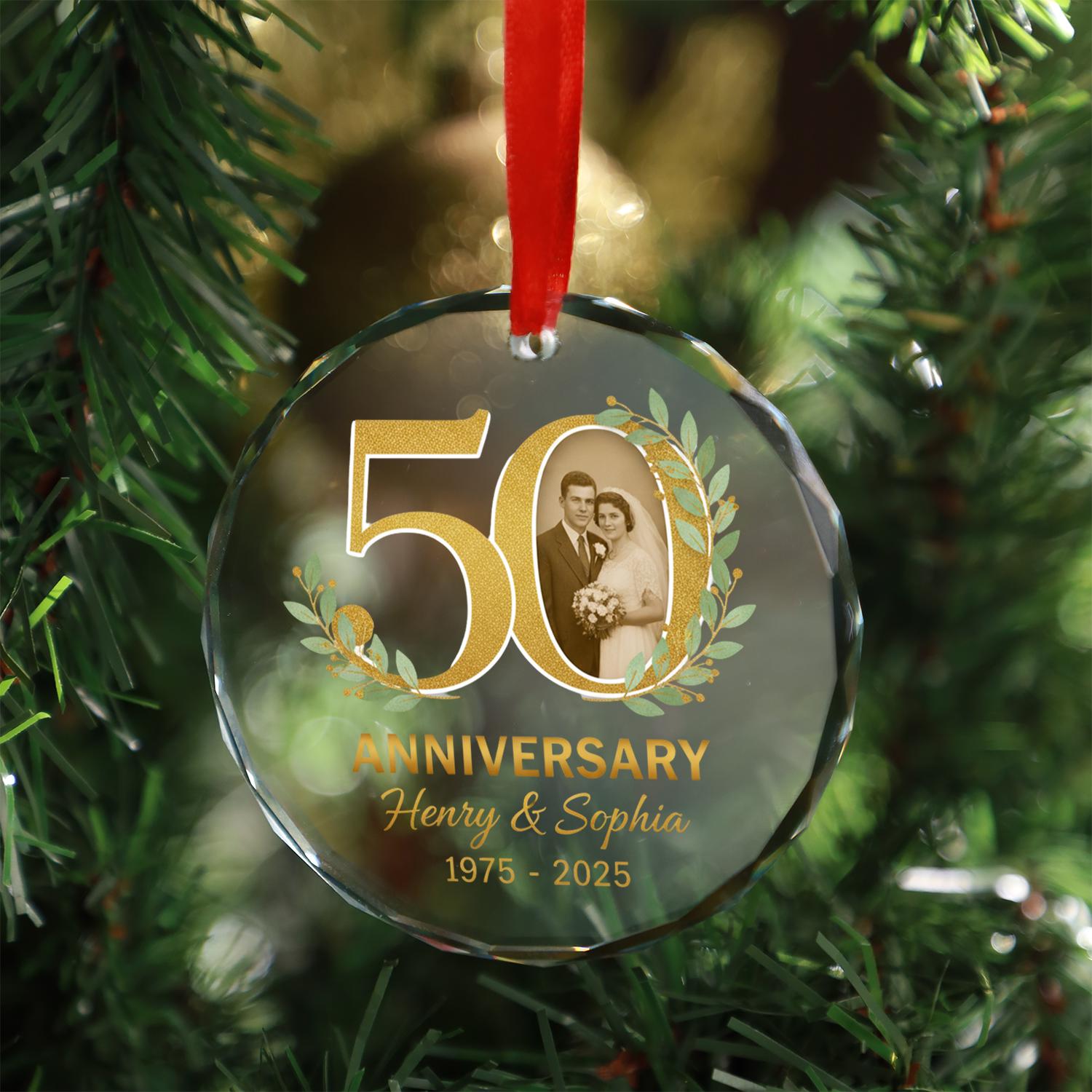Glass Ornament 50th Anniversary Personalized Photo Golden Wedding Decoration