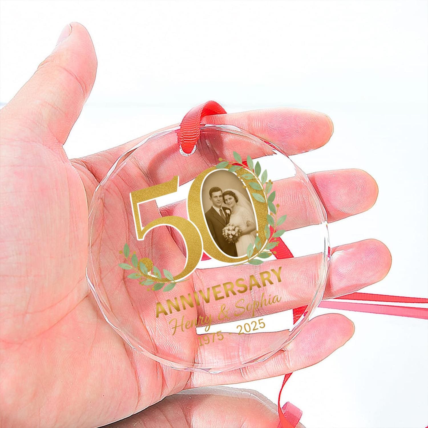 Glass Ornament 50th Anniversary Personalized Photo Golden Wedding Decoration