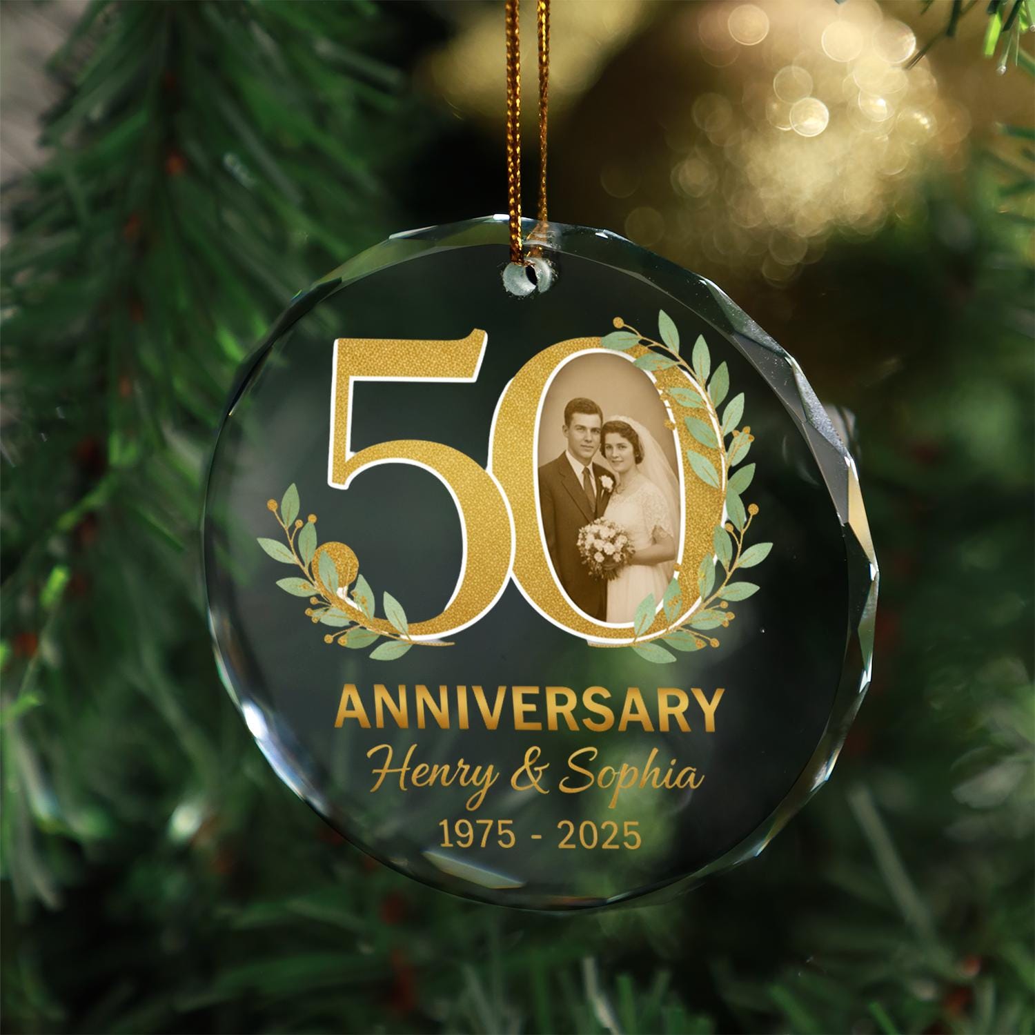 Glass Ornament 50th Anniversary Personalized Photo Golden Wedding Decoration