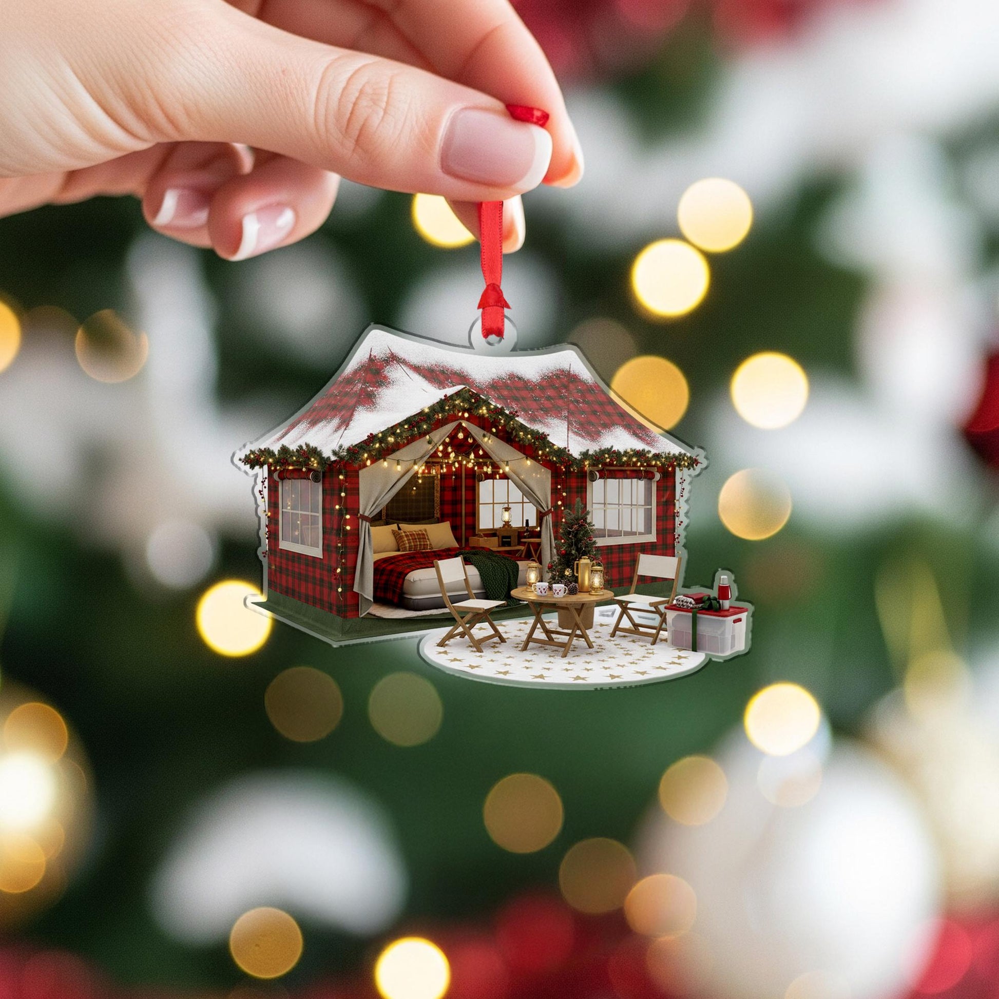 Plaid Cabin Ornament: Rustic Christmas Decor