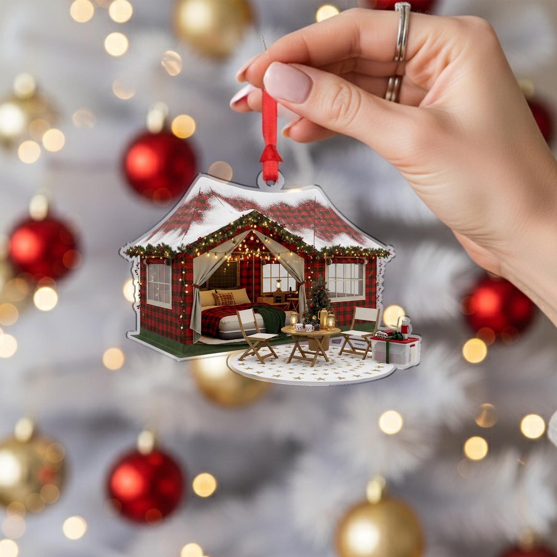 Plaid Cabin Ornament: Rustic Christmas Decor