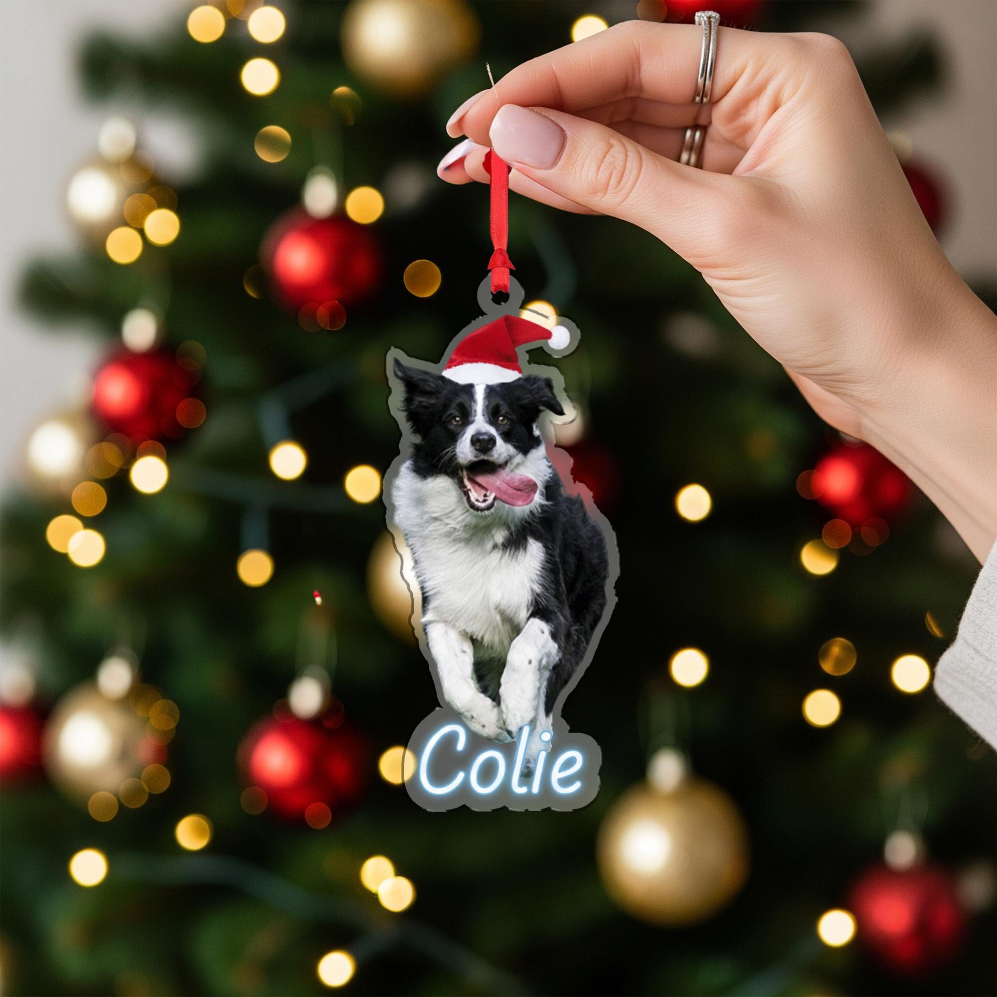 Personalized Dog Ornament – Custom Wooden Pet Christmas Tree Decoration with Santa Hat