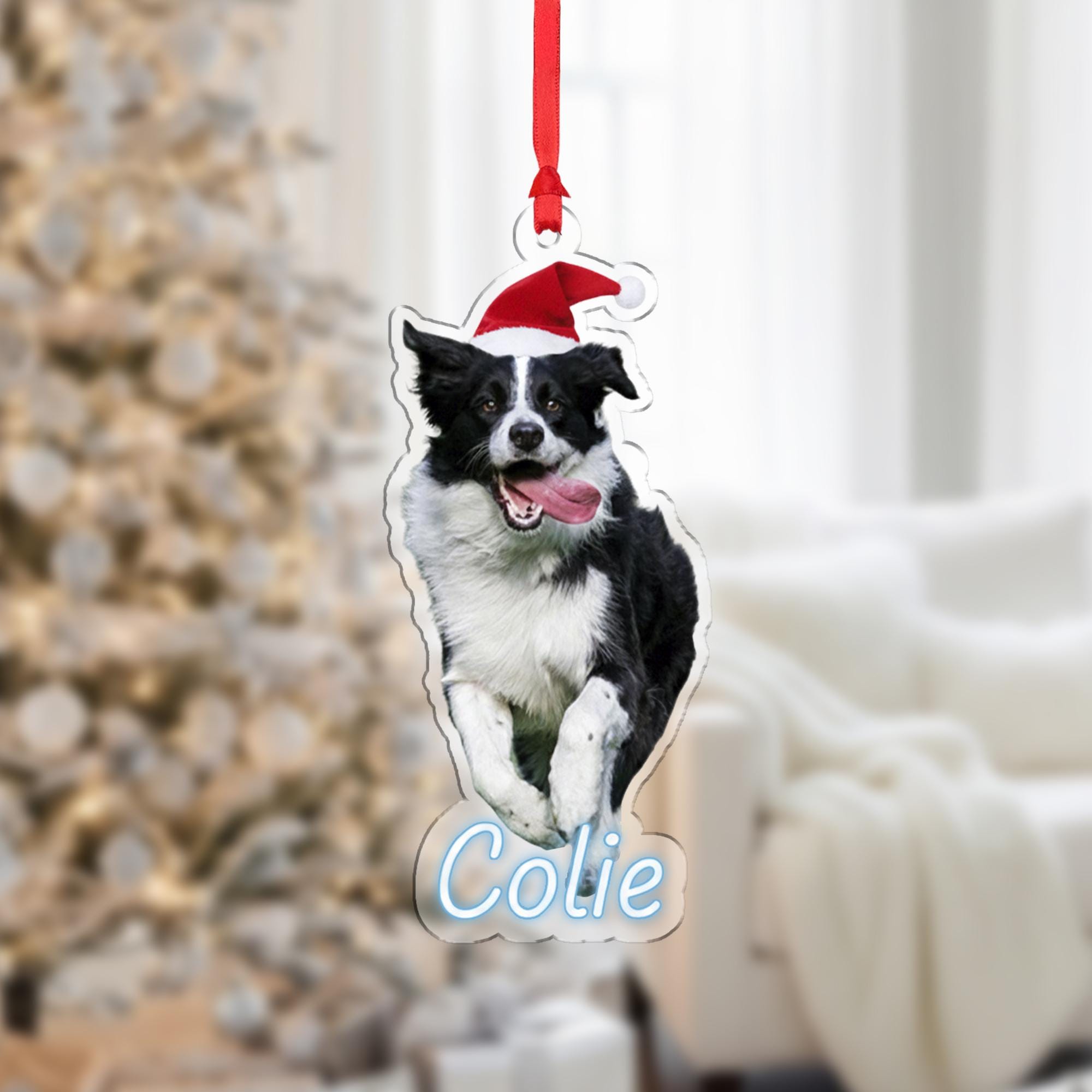 Personalized Dog Ornament – Custom Wooden Pet Christmas Tree Decoration with Santa Hat