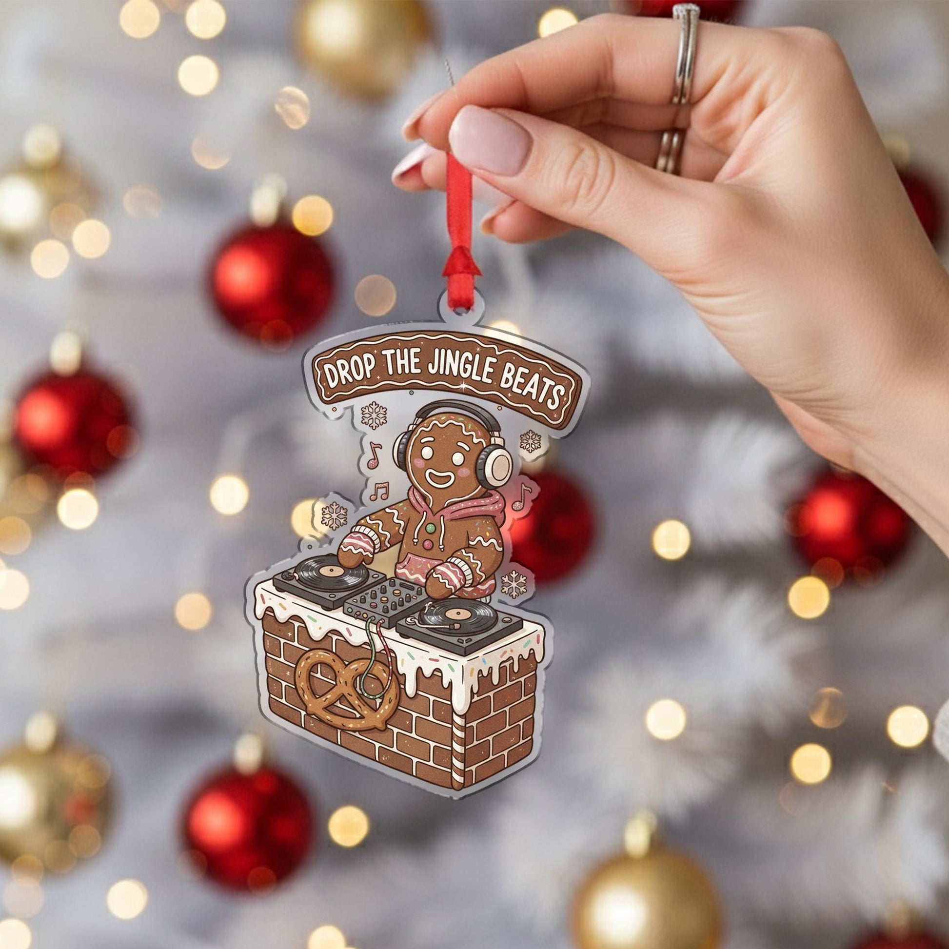 Wooden Gingerbread Ornament – DJ Booth Christmas Tree Decoration with Headphones and Music Notes