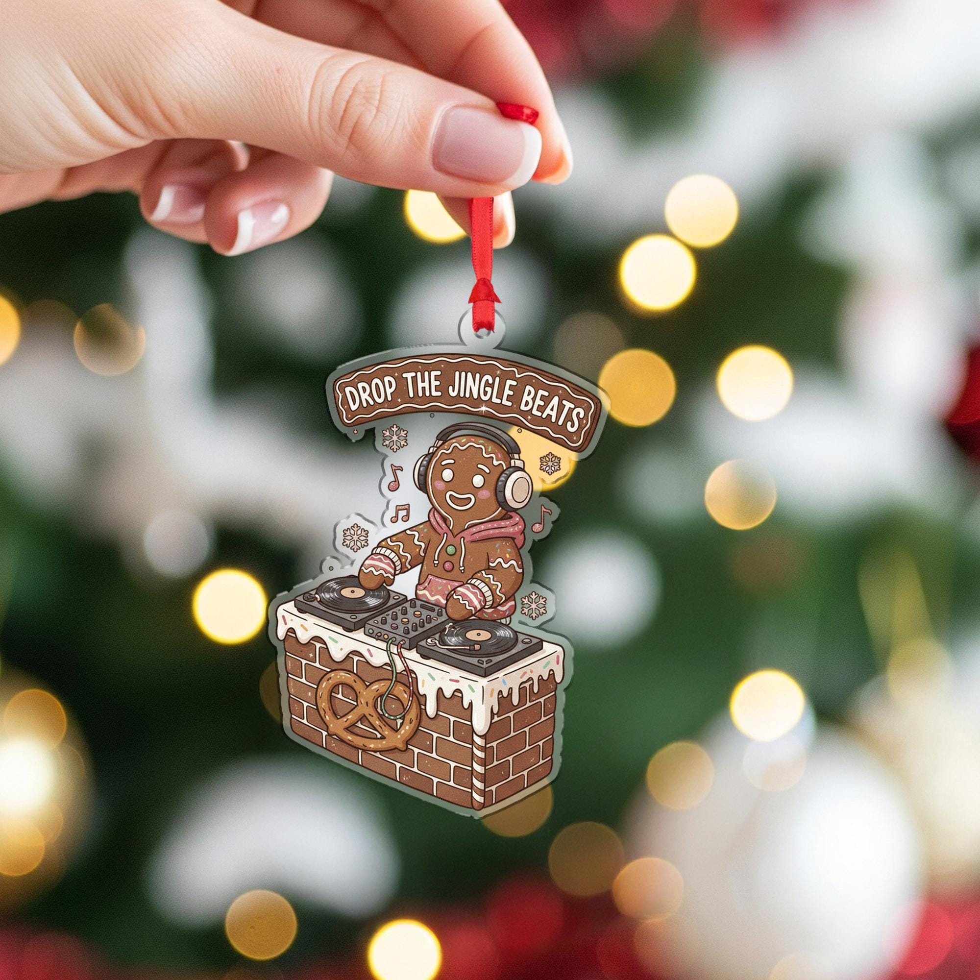 Wooden Gingerbread Ornament – DJ Booth Christmas Tree Decoration with Headphones and Music Notes