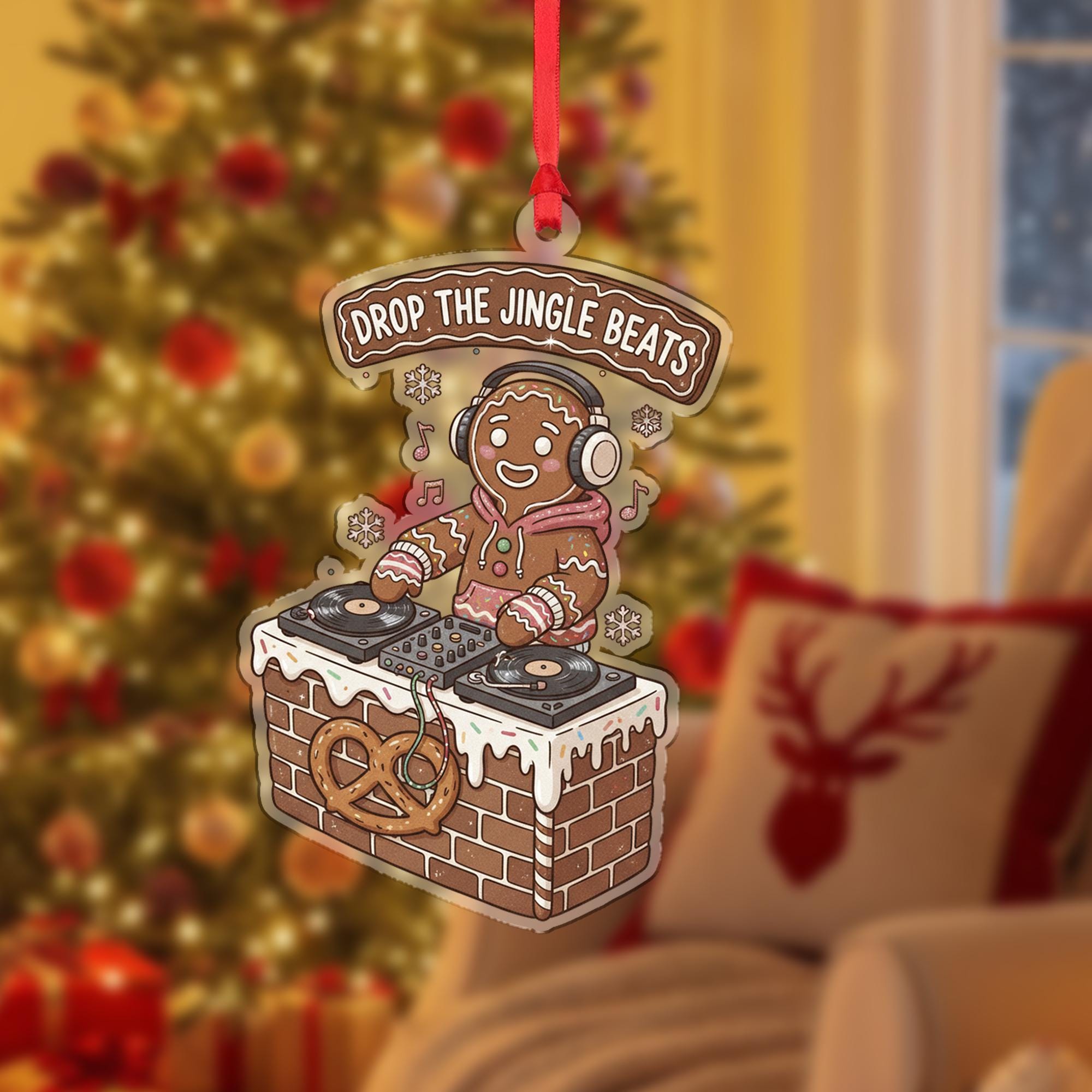 Wooden Gingerbread Ornament – DJ Booth Christmas Tree Decoration with Headphones and Music Notes