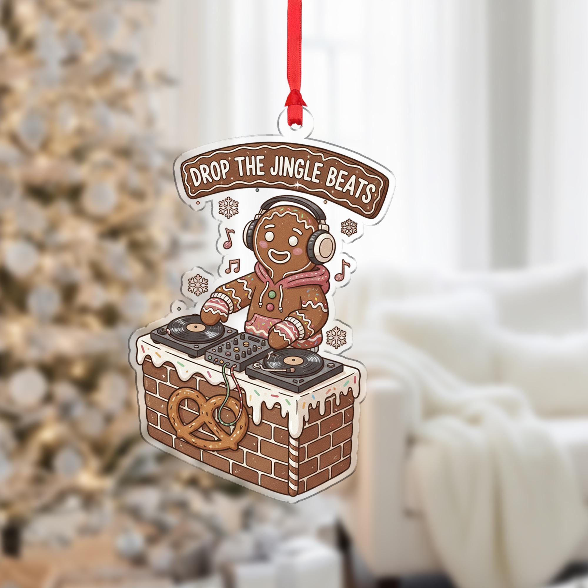 Wooden Gingerbread Ornament – DJ Booth Christmas Tree Decoration with Headphones and Music Notes
