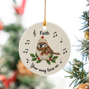 Personalized Ceramic Bird Ornament – Custom Sparrow Memorial Decoration with Music Notes