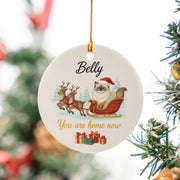 Personalized Ceramic Cat Ornament – Custom Pet Memorial Decoration with Sleigh and Reindeer