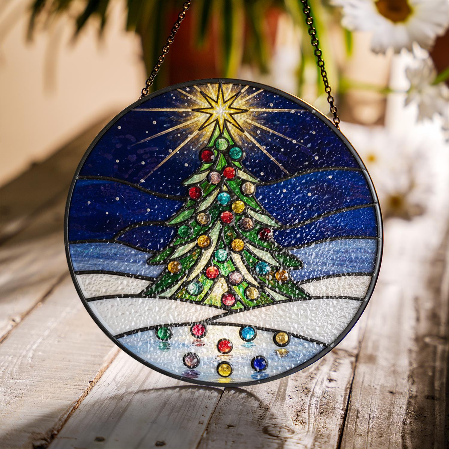 Glass Suncatcher Christmas Tree Stained Glass Holiday Window Hanging