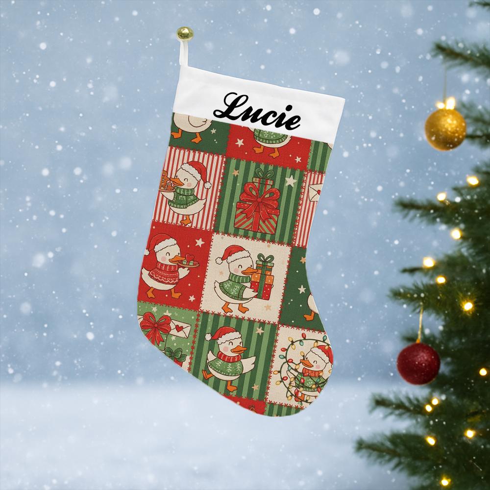 Personalized Christmas Stocking with Name – Duck Pattern Holiday Stocking – Custom Xmas Tree Decoration