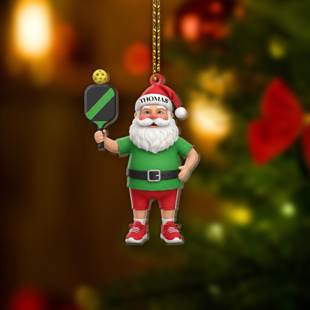 Custom Santa Pickleball Ornament – Personalized Christmas Tree Decoration in Acrylic or Wood
