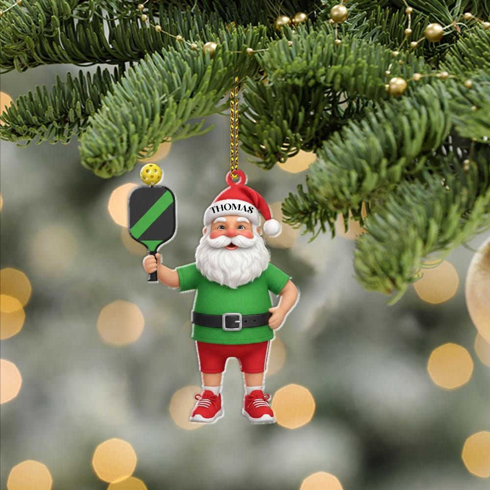 Custom Santa Pickleball Ornament – Personalized Christmas Tree Decoration in Acrylic or Wood