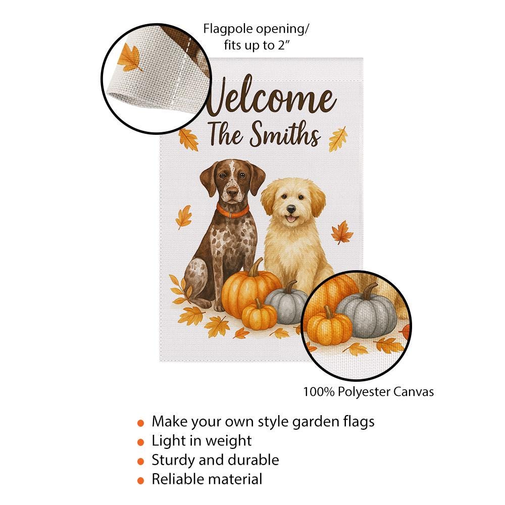 Garden Flag Personalized Dog Design with Pumpkins and Fall Leaves Outdoor Decoration