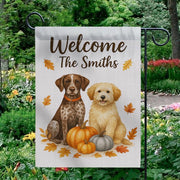 Garden Flag Personalized Dog Design with Pumpkins and Fall Leaves Outdoor Decoration
