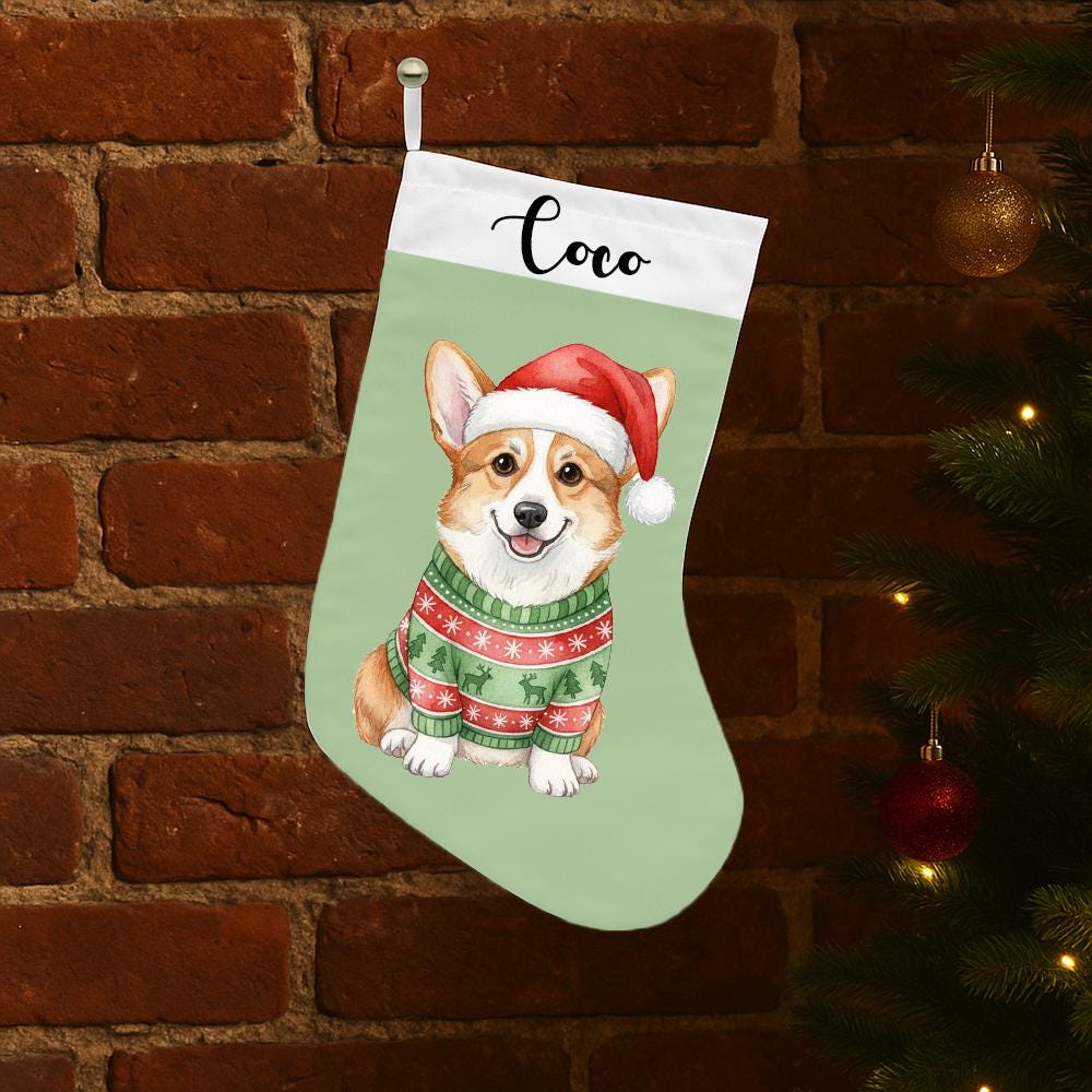Personalized Pet Christmas Stocking: Black Cat in Santa Hat