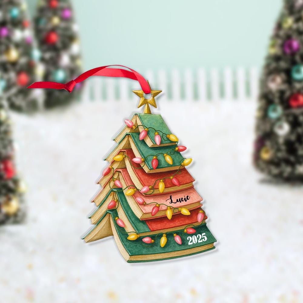 Personalized Book Lover Christmas Ornament: Acrylic or Wood Holiday Decoration