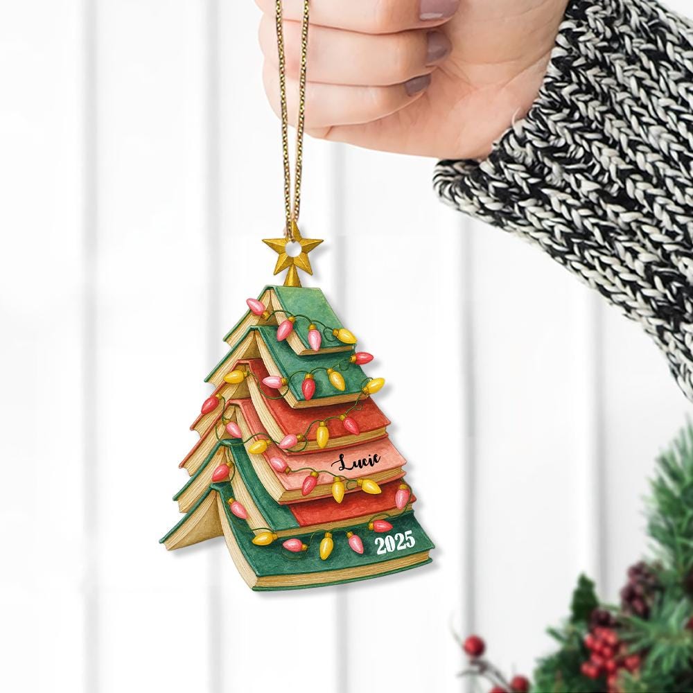 Personalized Book Lover Christmas Ornament: Acrylic or Wood Holiday Decoration